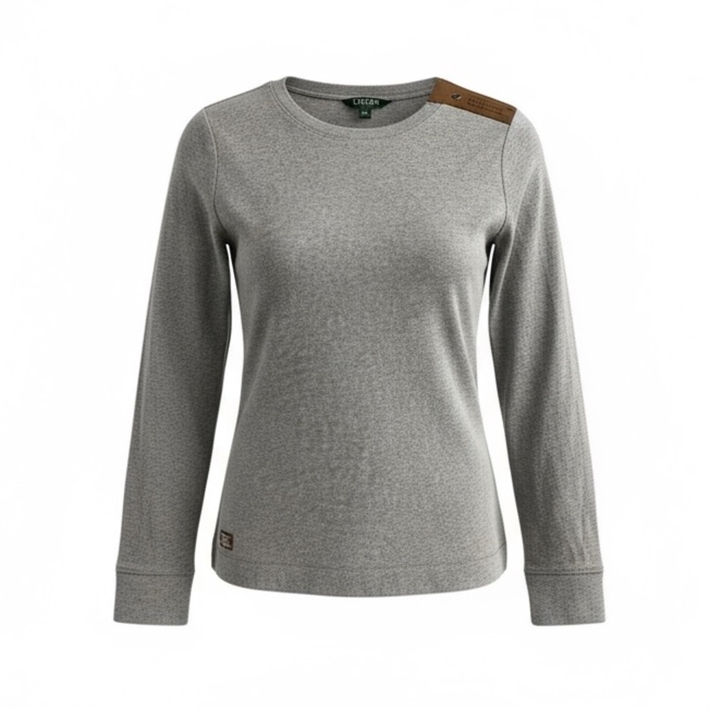 Ralph Lauren Women Shirt Sz Large Top Gray Brown Suede Elbow Patch Zip Shoulder